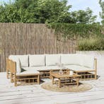 vidaXL 7-delige Loungeset met kussens bamboe crèmewit, Tuin en Terras, Verzenden, Nieuw, Loungeset