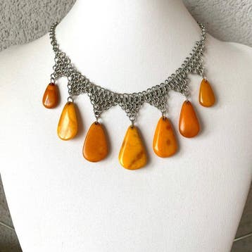 Oude echte Baltisch amber kraagketting, vintage - Barnsteen, Antiek en Kunst