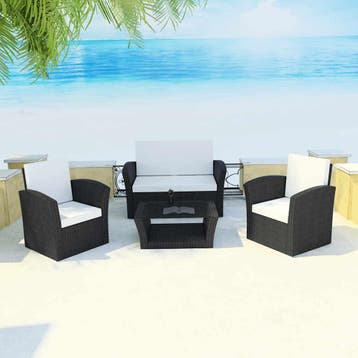 vidaXL 4-delige Loungeset met kussens poly rattan zwart, Verzenden, Loungeset