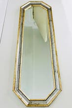 Spiegel- Vintage Franse octagonale bladgoud spiegel - Hout,
