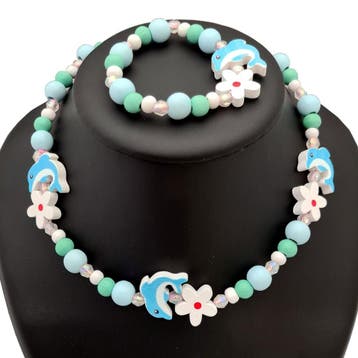 Fako Bijoux - Kinderketting en Armband - Hout - Dolfijntjes, Verzenden