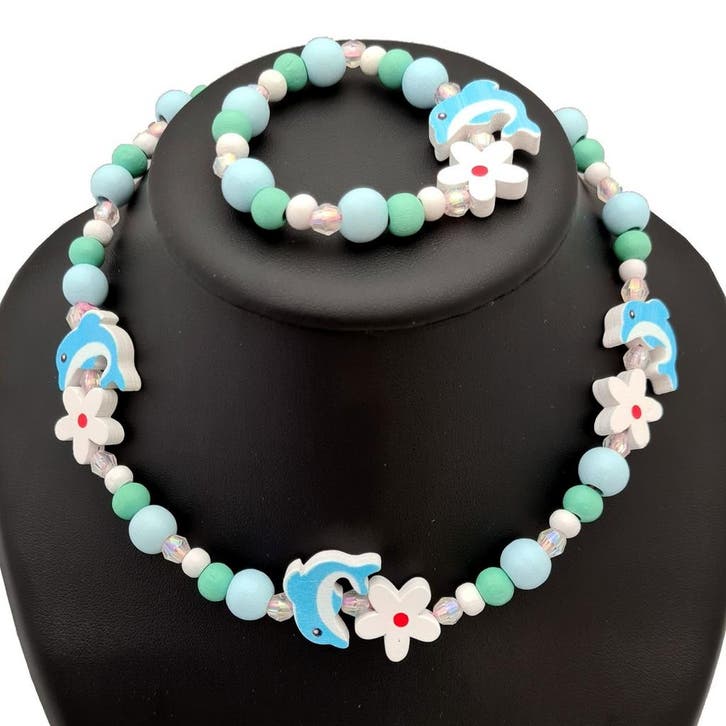 Fako Bijoux - Kinderketting en Armband - Hout - Dolfijntjes, Bijoux, Sacs & Beauté, Colliers, Envoi