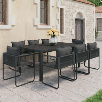 vidaXL 9-delige Tuinset PVC-rattan zwart, Verzenden, Tuinset