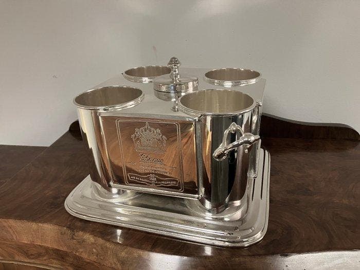 Wijnkoeler - voor 4 flessen met een vak voor ijsblokjes in, Antiquités & Art, Antiquités | Meubles | Tables