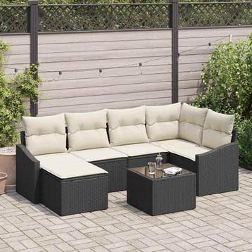 vidaXL Tuin Eettafel Set 7 st Bruin en Crème, Verzenden, Nieuw