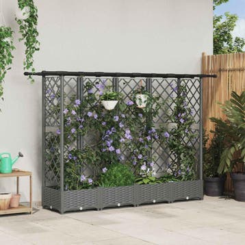 vidaXL Verhoogd Bed met Trellis en Dak Lichtgrijs 202,5 x 40, Tuin en Terras, Verzenden, Nieuw