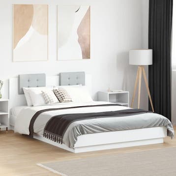 vidaXL Bedframe met hoofdbord en LED-verlichting wit 140x200, Maison & Meubles, Verzenden