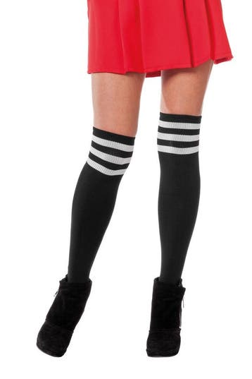 Zwarte Kousen Wit Gestreept Cheerleader, Verzenden