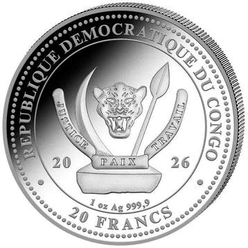 Congo. 20 Francs 2026 Shark World Wildlife Colored 1 Oz,