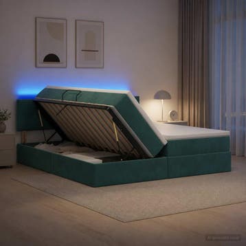 vidaXL LED opbergbed met matras Donkergroen 200 x 200 cm, Verzenden, Nieuw