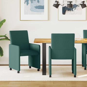 vidaXL Eetkamerstoelen met wielen 2 st Stof Donkergroen, Maison & Meubles, Chaises, Verzenden