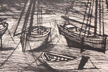 Bernard Buffet (1928-1999) - Fishing Boats At Low Tide, Antiek en Kunst
