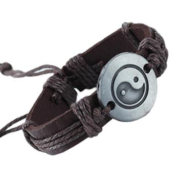Fako Bijoux - Armband - Leder - Yin Yang - Bruin, Verzenden, Nieuw