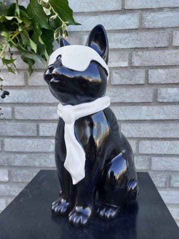 Statue, black cat with tie and sunglasses - 29 cm -