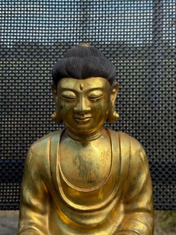 Bijzonder Boeddha standbeeld - bronze doré - Asie, Antiek en Kunst