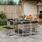 vidaXL 9-delige Tuinset met kussens poly rattan lichtgrijs, Verzenden, Nieuw, Tuinset