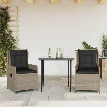 vidaXL 3-delige Tuinset met kussens poly rattan lichtgrijs, Verzenden, Tuinset