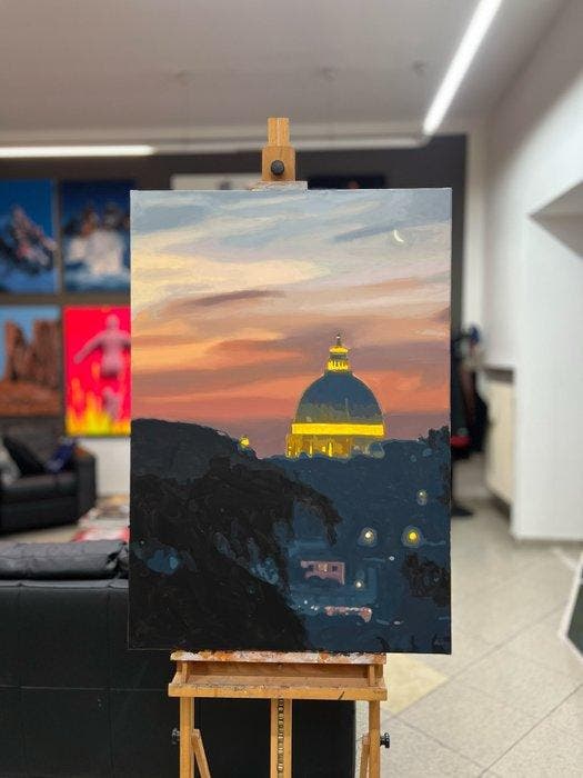 Marco Barberio Moz - Dawn above Rome, Antiek en Kunst, Kunst | Schilderijen | Modern