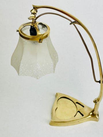 Gebogen tafellamp - Gegoten messing - Art Nouveau/ Belle, Antiek en Kunst