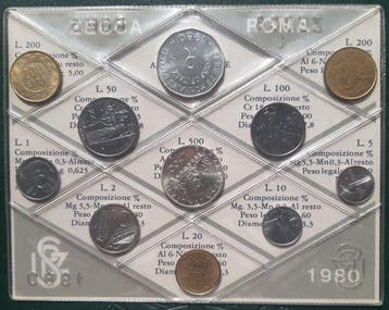 Italie. Serie Divisionale 1980 R (Con 500 Lire Caravelle