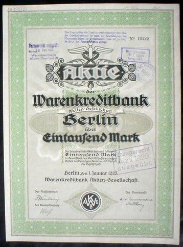 Duitsland. Warenkreditbank Berlin 1000 Mark, 1923