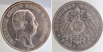 Duitsland 5 Mark Sachsen 1914 E prfr/stgl Top J 136 Archi..., Verzenden, België