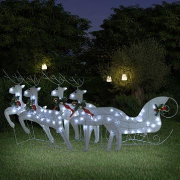 vidaXL Buitenkerstversiering rendieren en slee 100 LEDs wit, Diversen, Verzenden, Nieuw