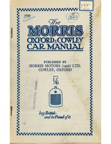 1926 MORRIS OXFORD & COWLEY INSTRUCTIEBOEKJE ENGELS