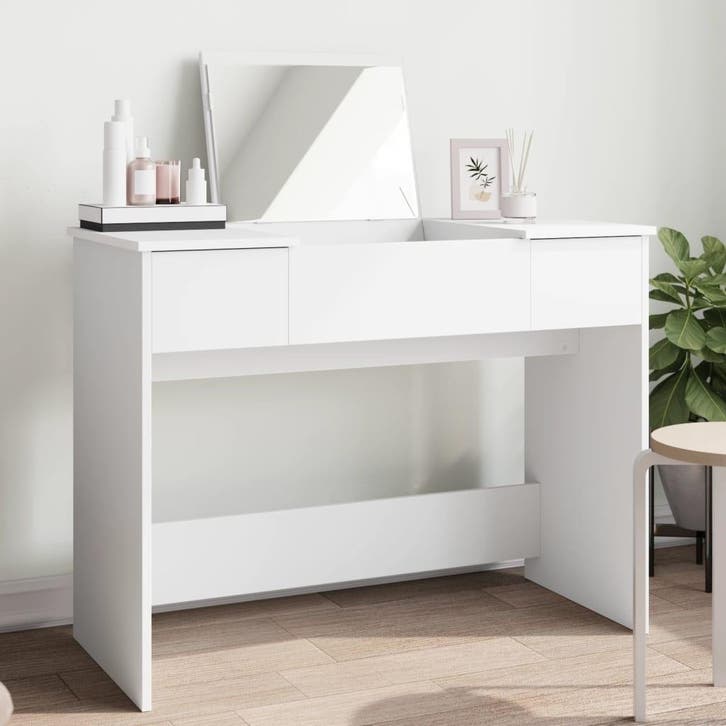 vidaXL Kaptafel met spiegel 100x45x76 cm wit, Huis en Inrichting, Tafels | Kaptafels, Nieuw, Verzenden