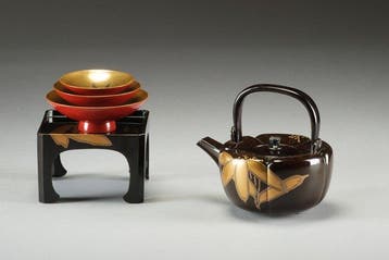 Gelakt 5-delig saké-set - Lak - Japan - Shwa periode