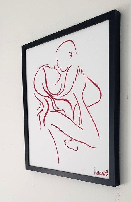 Liesens - Kiss me baby(Handpainted on canvas met lijst), Antiek en Kunst, Kunst | Schilderijen | Modern