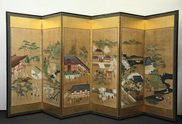 Bybu kamerscherm - Antiek 6-panel Byobu vouwscherm met