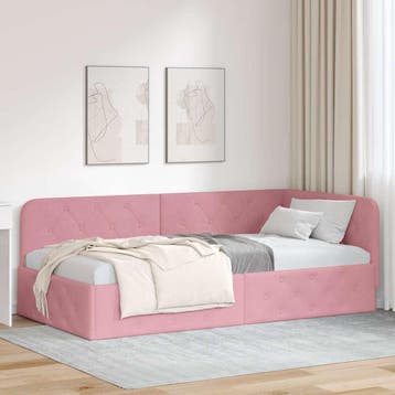 vidaXL Hoek Bed Frame Roze 90 x 200 cm Fluweel, Verzenden, Nieuw