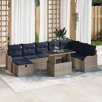 vidaXL Tuinbank Set 9 st Grijs poly rattan, Verzenden, Nieuw