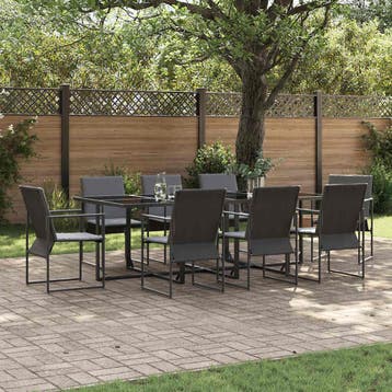 vidaXL Tuin Eettafel Set 9 st Zwart Staal, Verzenden