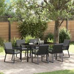 vidaXL Tuin Eettafel Set 7 pcs Zwart Gepoedercoat staal, Verzenden, Nieuw