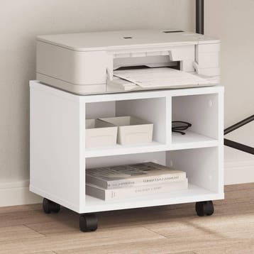 vidaXL Printerkastje met wielen 41x32x34,5 cm wit, Verzenden