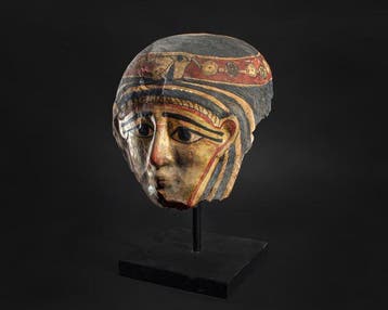 Oud-Egyptisch Verguld kartonnage Grafmasker. Voormalige