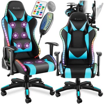 Gaming stoel Tartaros, LED, massagefunctie - zwart/azuur, Huis en Inrichting, Verzenden, Nieuw