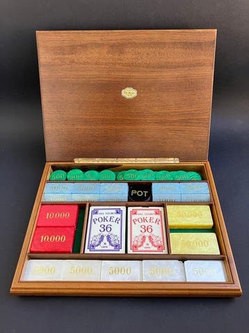 Dal Negro - Jeu de poker - Noyer intarsé - Cartes et jetons