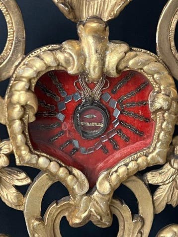 Reliekhouder - Textiel, Glas, Hout - 1750-1800 - Kolom van