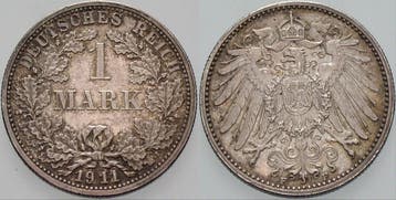 1 Mark 1911 F Kleinmunten-kaiserreich Grosser Adler, Verzenden, België