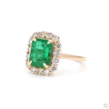 Bague - 14 carats Or jaune - 4.17ct. tw. Émeraude - Diamant