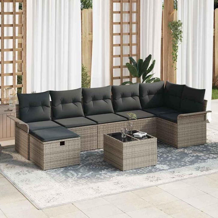 vidaXL Tuinbank Set met kussen met opslag 8 pcs Grijs poly, Jardin & Terrasse, Ensembles de jardin, Envoi