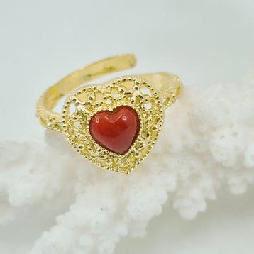 Corail rouge - Argent, Plaqué or - Bague - CORALLO