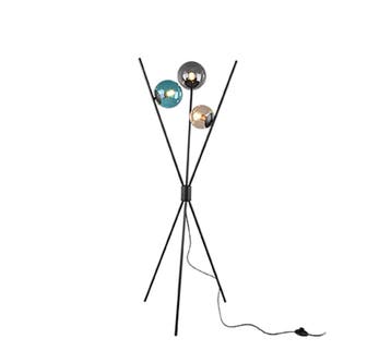 Trio LANCE vloerlamp | E14 Fitting | mat zwart met amber met, Verzenden