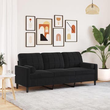 vidaXL Driezitsbank met sierkussens 180 cm fluweel zwart, Verzenden