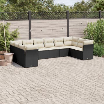 vidaXL 10-delige Loungeset met kussens poly rattan zwart, Verzenden, Loungeset