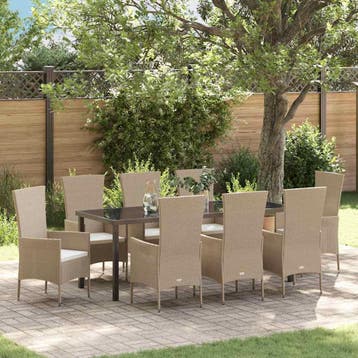 vidaXL Tuin Eettafel Set 9 st Beige poly rattan, Verzenden, Nieuw