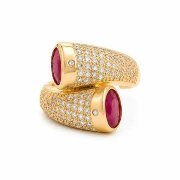 Zonder minimumprijs - Ring Verguld Robijn - Diamant -